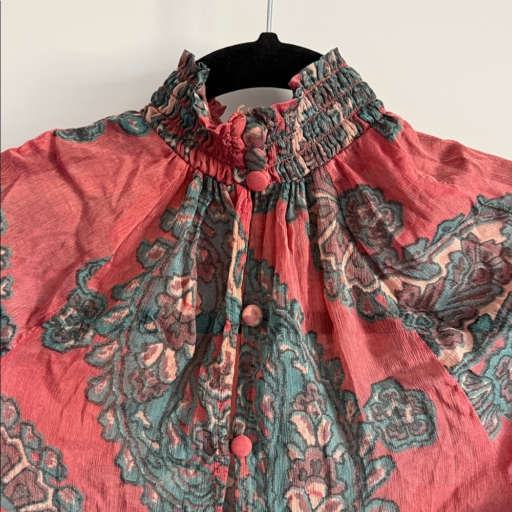 Free People Floral Paisley Patterned Sheer Long Sleeve Tunic Size XS - Picture 5 of 7